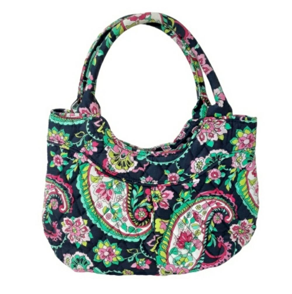 Vera Bradley Pleated Mini Tote Handbag Petal Paisley Floral Double Rolled Handle